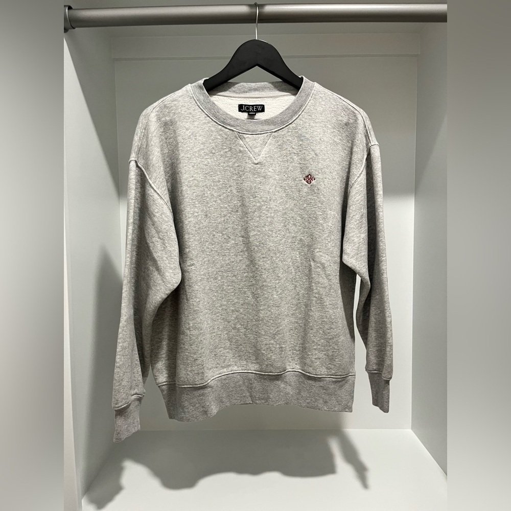 J. Crew Heritage fleece oversized crewneck sweatshirt grey S Monogrammed CRK
